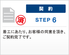 契　約　STEP 6　着工にあたり、お客様の同意を頂き、ご契約完了です。